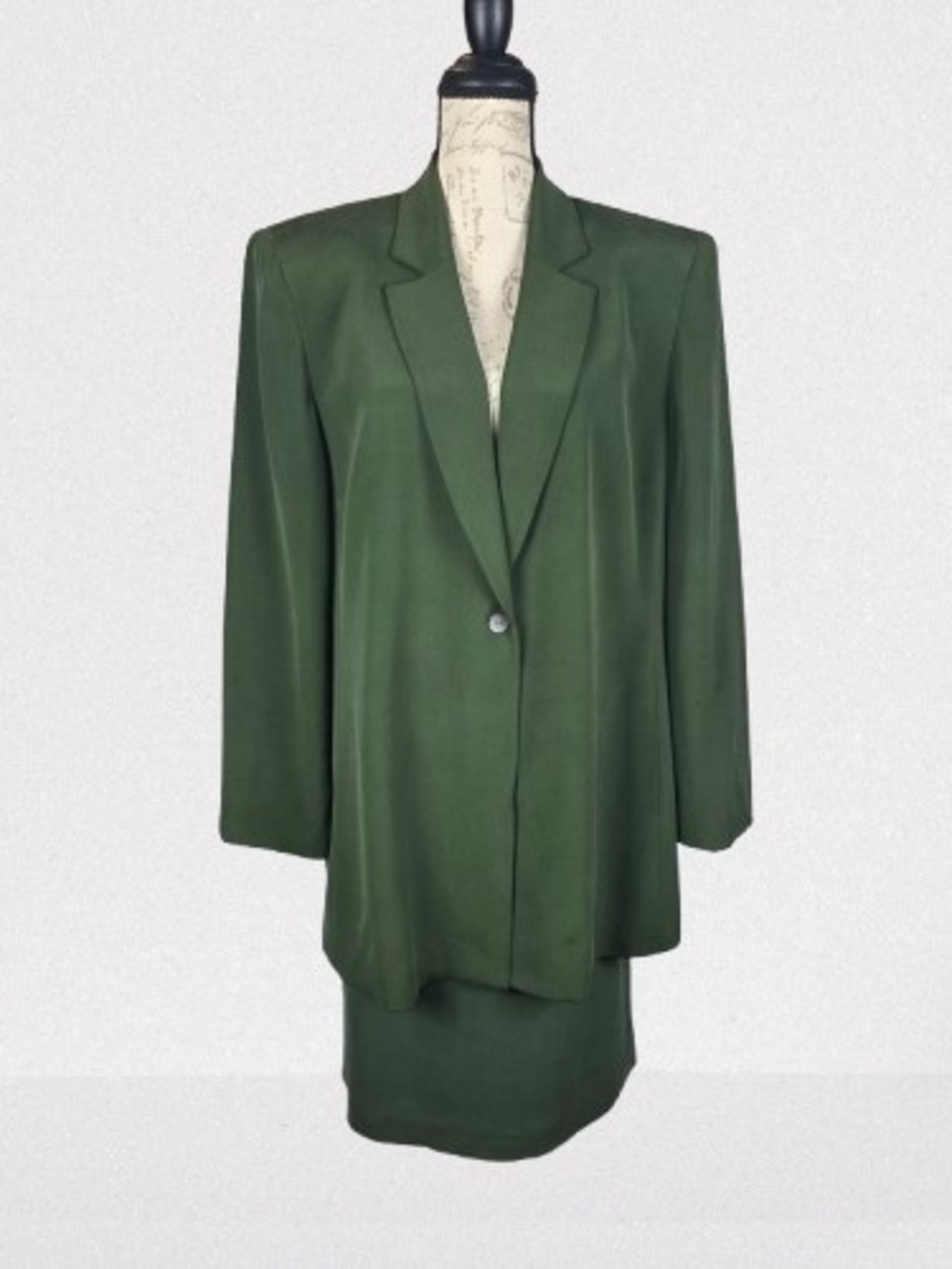 Joneswear New York Long Line Silk Skirt Suit Set Olive Green Wmn's 16W
